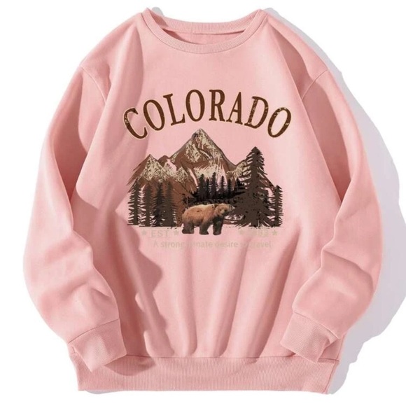 NWOT SHEIN Pink Colorado Graphic Pullover Sweatshirt Women’s Size Large - Picture 1 of 7